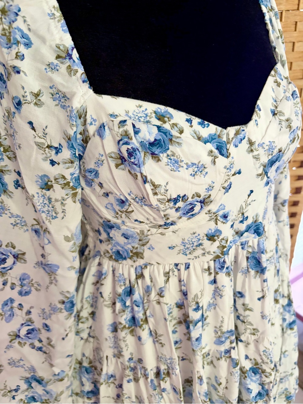 Altar'd State White Dress with Blue Floral Print Mini - Picture 3 of 9